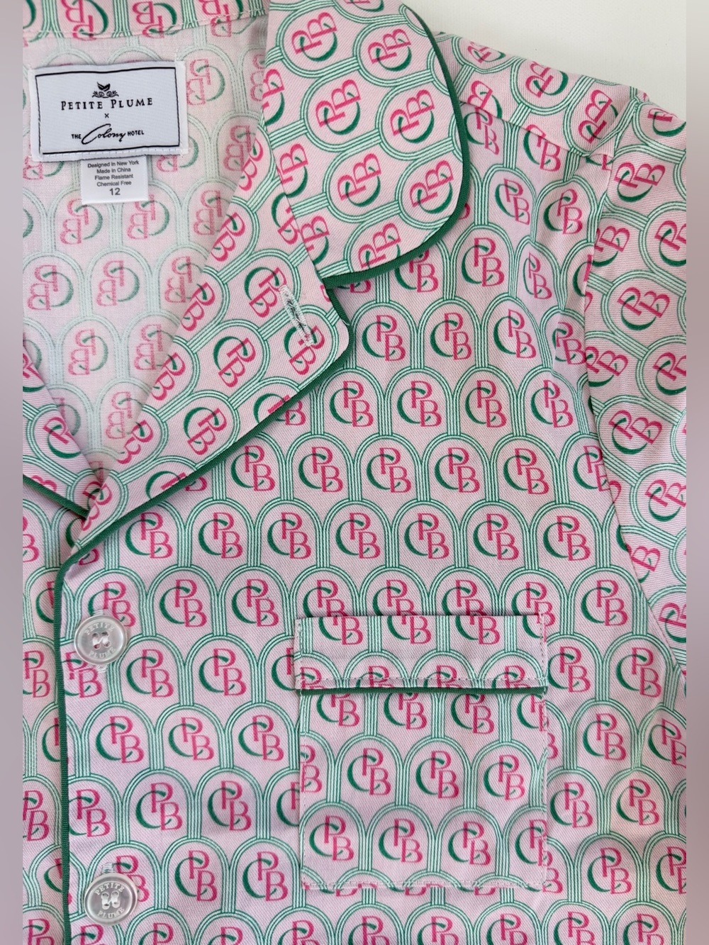 Short-Sleeve Button Up Kids Pink & Green Printed Pajama Short Set 12 NWOT - Picture 7 of 11